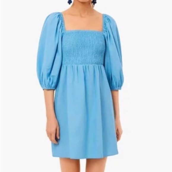 Tuckernuck • Beaufort Blue Annie Smocked Dress Linen Blend Size XSmall - Picture 1 of 4